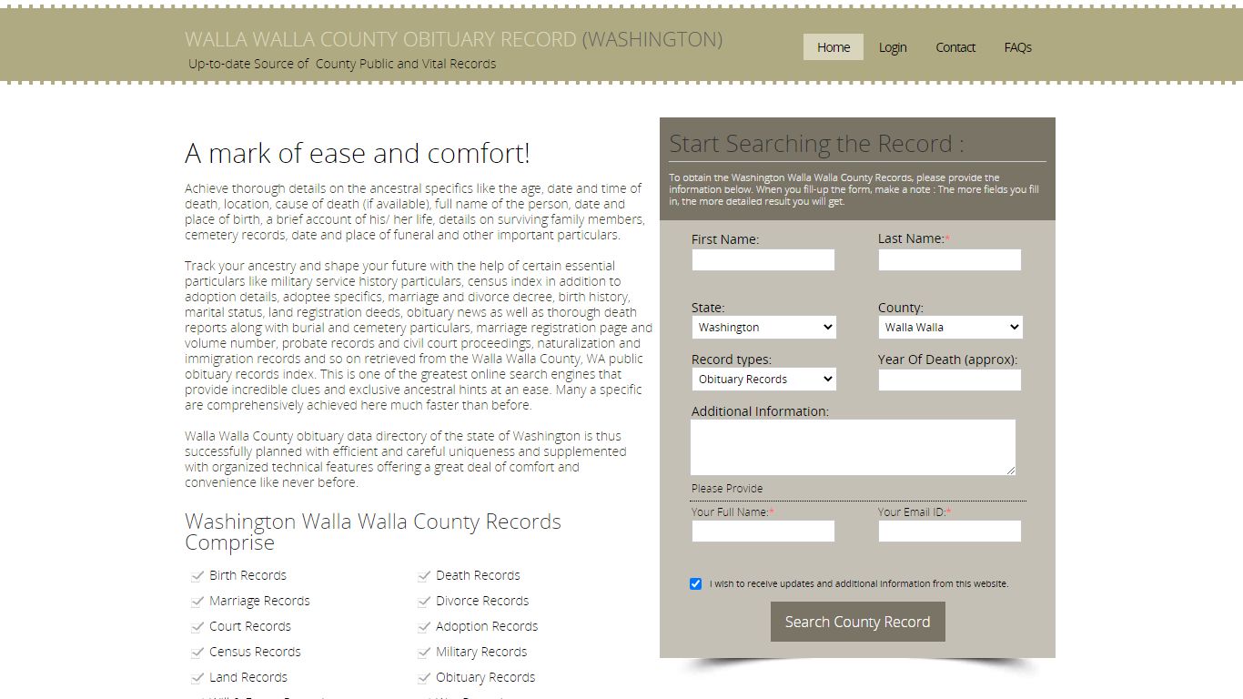 Walla Walla County, Washington Obituary Death Notice Index